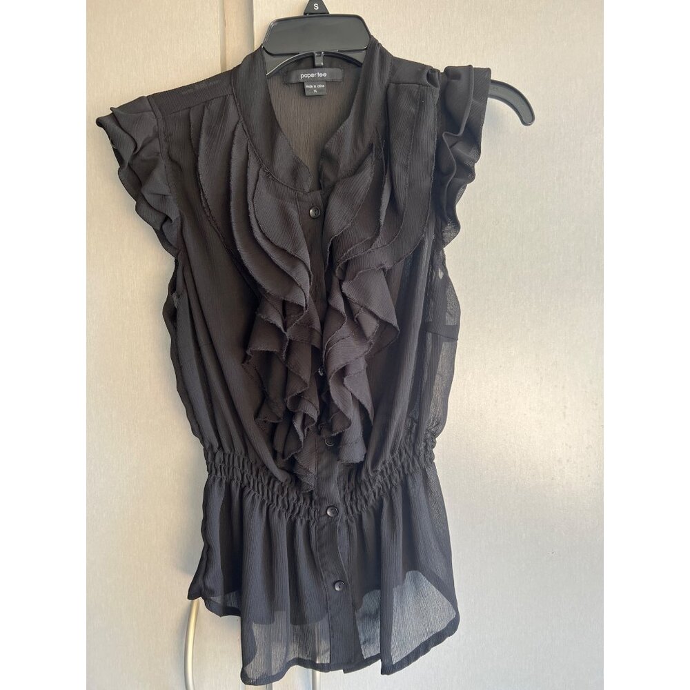 Paper Tee Ruffle Sheer Cap Sleeve Fitted Blouse Womens Size XL